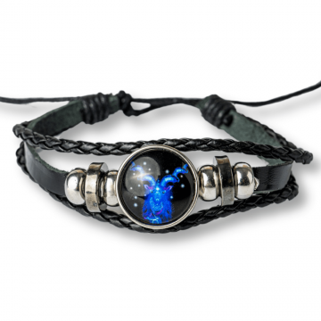 Bratara Zodia Capricorn ajustabila din Piele Sintetica cu Cabochon Rotund ,   Simbol Astrologic Personalizat pentru Energie si Identitate Astrala