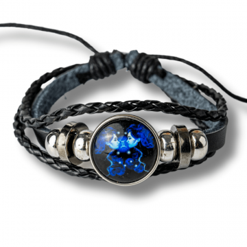 Bratara Zodia Gemeni ajustabila din Piele Sintetica cu Cabochon Rotund ,   Simbol Astrologic Personalizat pentru Energie si Identitate Astrala