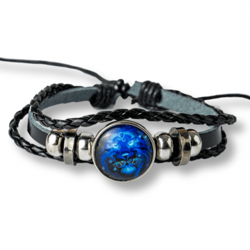 Bratara Zodia Leu ajustabila din Piele Sintetica cu Cabochon Rotund ,   Simbol Astrologic Personalizat pentru Energie si Identitate Astrala