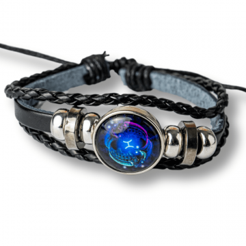 Bratara Zodia Pesti ajustabila din Piele Sintetica cu Cabochon Rotund ,   Simbol Astrologic Personalizat pentru Energie si Identitate Astrala