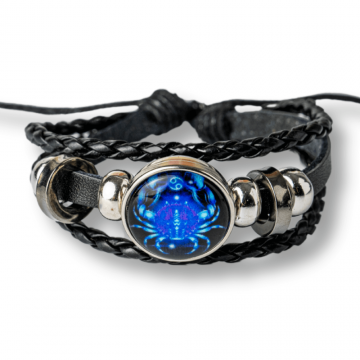 Bratara Zodia Rac ajustabila din Piele Sintetica cu Cabochon Rotund ,   Simbol Astrologic Personalizat pentru Energie si Identitate Astrala