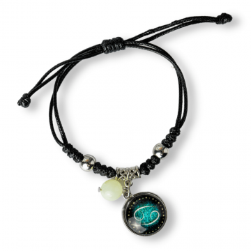 Bratara Zodia Rac Ajustabila din Sfoara Cerata si Piele Sintetica ,   Cabochon Rotund cu Semn Zodiacal si Bila Fosforescenta
