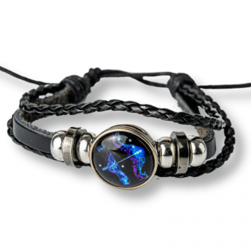 Bratara Zodia Sagetator ajustabila din Piele Sintetica cu Cabochon Rotund ,   Simbol Astrologic Personalizat pentru Energie si Identitate Astrala