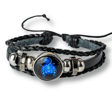Bratara Zodia Scorpion ajustabila din Piele Sintetica cu Cabochon Rotund ,   Simbol Astrologic Personalizat pentru Energie si Identitate Astrala