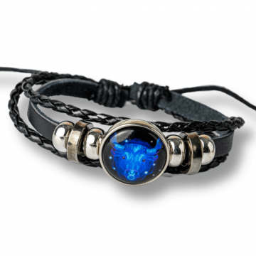 Bratara Zodia Taur ajustabila din Piele Sintetica cu Cabochon Rotund ,   Simbol Astrologic Personalizat pentru Energie si Identitate Astrala
