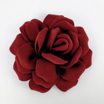 Brosa floare rosu inchis cu diametru de 20 cm din stofa, cu clips si ac