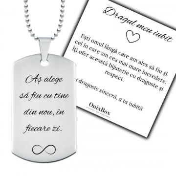Cadou pentru Iubit ,   Lant Army cu Placuta Personalizata cu Mesaj ,   Ambalaj Cadou si Felicitare incluse