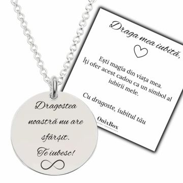Cadou pentru Iubita - Lantisor cu Banut Personalizat cu Mesaje - Ambalaj Cadou si Felicitare incluse