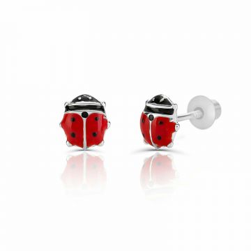 Cercei din aur alb 14K pentru copii Ladybug