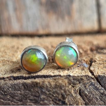 Cercei stud opal din argint Round | Model 1