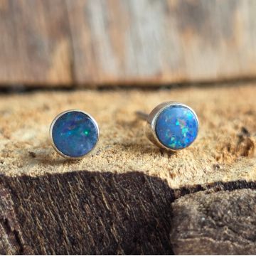 Cercei stud opal din argint Round | Model 2