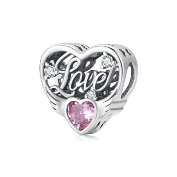 Charm/talisman argint 925, JW1171, model inima, placat cu rodiu