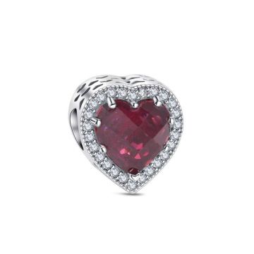 Charm/talisman argint 925, JW1175, model inima rosie, placat cu rodiu