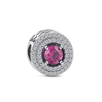 Charm/talisman argint 925, JW1177, model elegant cu piatra roz, placat cu rodiu