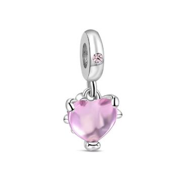 Charm/talisman argint 925, JW1198, model inima roz, placat cu rodiu