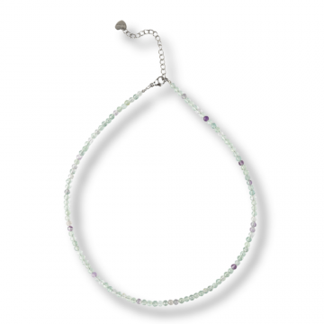 Claritate si Armonie ,   Choker din Otel Inoxidabil cu Fluorit Multicolor Natural Fatetat 3MM
