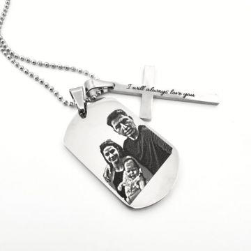 Colier cu Cruce si Placuta Army Personalizata, Inox Premium, Gravura Laser cu Garantie pe Viata