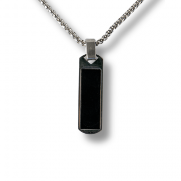 Colier din Otel Inoxidabil cu Obsidian Natural ,   Pandantiv Dreptunghiular Protectie si Transformare
