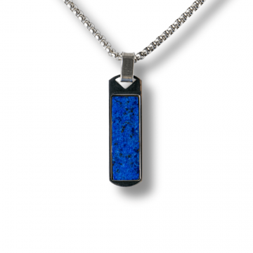 Colier otel inoxidabil cu Lapis Lazuli natural dreptunghiular ,   Intelepciune si Armonie Interioara