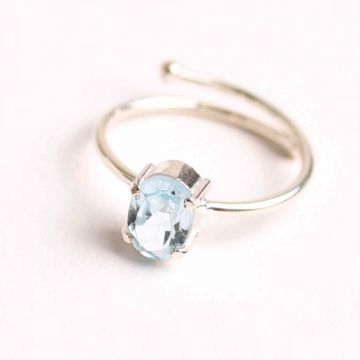 Inel ajustabil din Argint 925 cu Topaz Albastru ,   Claritate Mentala si Expresie Autentica