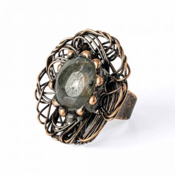 Inel Floral din Cupru cu Labradorit Natural ,   Talisman al Transformarii si Protectiei Interioare