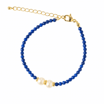 Intelegere si Claritate ,   Bratara din Lapis Lazuli Fatetat si Perle Naturale de Cultura