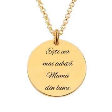 Lantisor Dama cu Banut Auriu Personalizat Text ,   Gravura Laser, Otel Inoxidabil