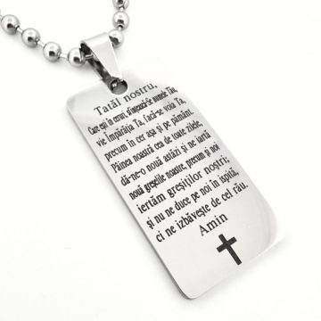 Lantisor Personalizat cu Rugaciunea , zTatal Nostru,  , Otel Inoxidabil, Lant cu Bile 4 mm ,   Pentru Barbati