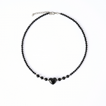 Protectie si Echilibru ,   Colier Inima din Obsidian de Gheata si Obsidian Natural