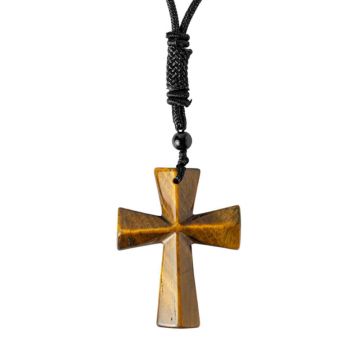 Putere si Protectie ,   Colier Cruce din Ochi de Tigru Natural