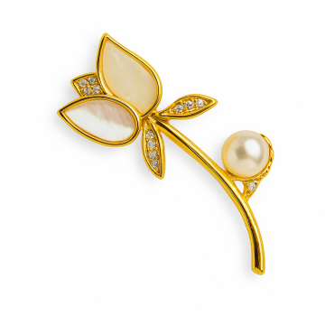 Raza de lumina ,   Brosa cu design floral cu perla si straluciri sidefate