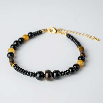 Scut Energetic ,   Bratara cu Agat Negru, Obsidian si Ochi de Tigru