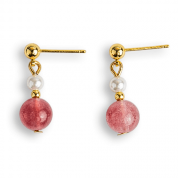 Vibratie de Iubire si Gratie ,   Cercei cu Perla si Cristal Capsuna