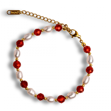 Bratara Agat Rosu si Perle Naturale ,   Energie, Eleganta si Armonie Feminina