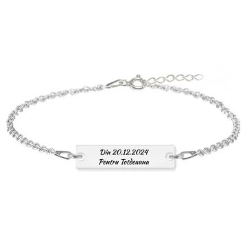 Bratara Argint Dama cu Placuta Personalizata Text, Lant Reglabil (23x7mm)
