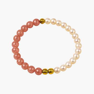 Bratara cu Cristal Capsuna si Perle Naturale ,   Delicatete, Feminitate si Lumina Interioara