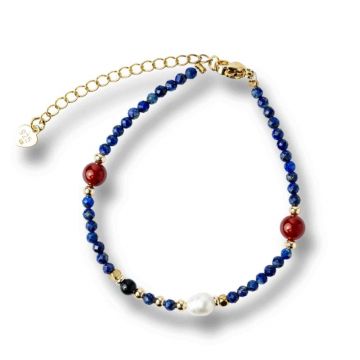 Bratara cu Lapis Lazuli, Agat Rosu si Perla Naturala ,   Claritate si Armonie Interioara