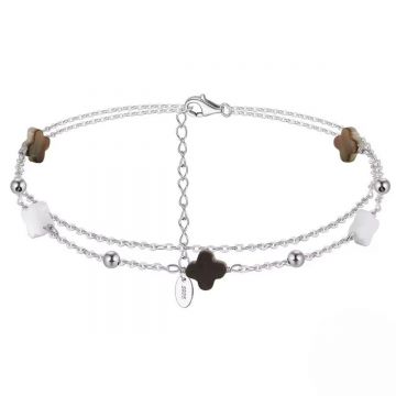 Bratara de glezna argint 925, JW1806, model dublu trifoi, placata cu rodiu