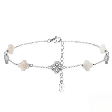 Bratara de glezna argint 925, JW1807, model trifoi, placata cu rodiu