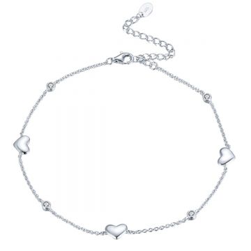 Bratara de glezna argint 925, JW1815, model inimioare, placata cu rodiu