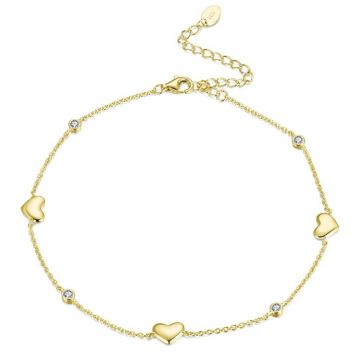 Bratara de glezna argint 925, JW1816, model inimioare, placata cu aur