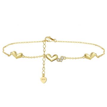 Bratara de glezna argint 925, JW1818, model inimioare, placata cu aur