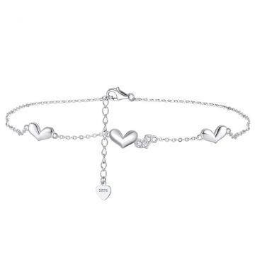 Bratara de glezna argint 925, JW1819, model inimioare, placata cu rodiu