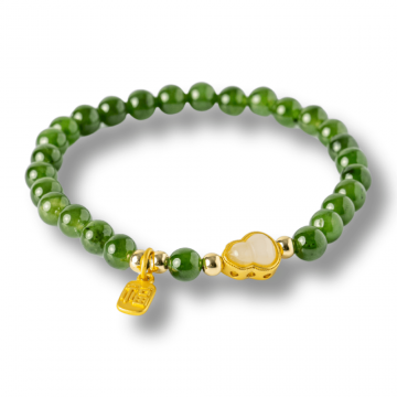Bratara elastic din jasp verde natural si nefrid hetian ,   echilibru si vitalitate