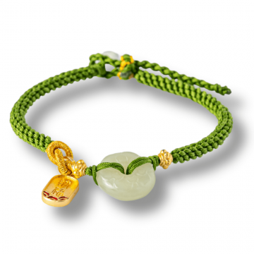 Bratara impletita cu Nefrit Hetian Natural si snur verde ,   Vitalitate si Protectie