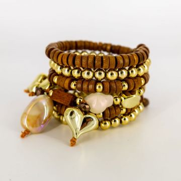 Bratara spiralata camel si auriu cu charm-uri ,   boho glam