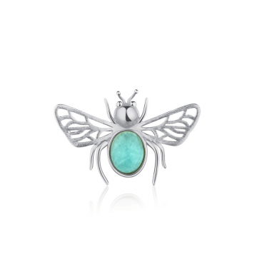 Broșă cu Pin - Albinuță de Argint cu Amazonit