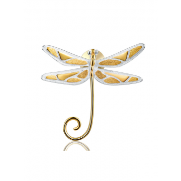 Broșă din Argint cu Pin - Libelulă Aurie