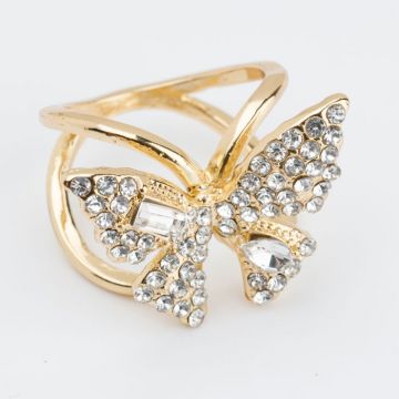 Brosa inel pentru esarfa, fluture auriu cu pietricele albe