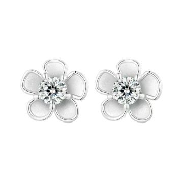 Cercei argint 925, JW1842, model floare, placati cu rodiu